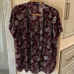 Lands' End Burgundy Paisley Short Sleeve Blouse 18W